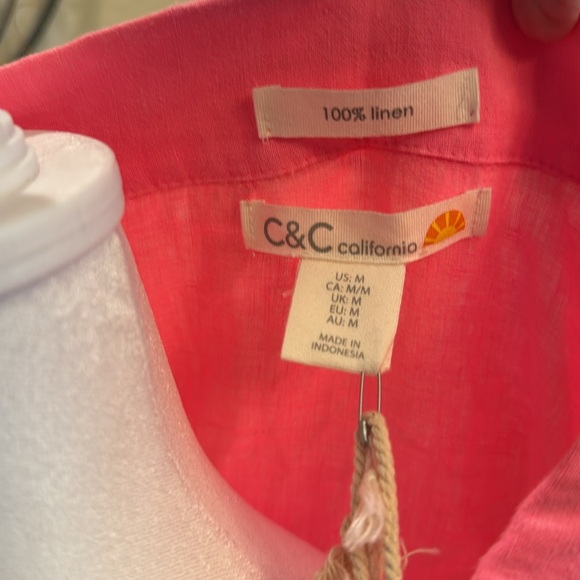 NWT- C&C California Linen Top in Hot Pink Women's size Medium - Picture 5 of 10